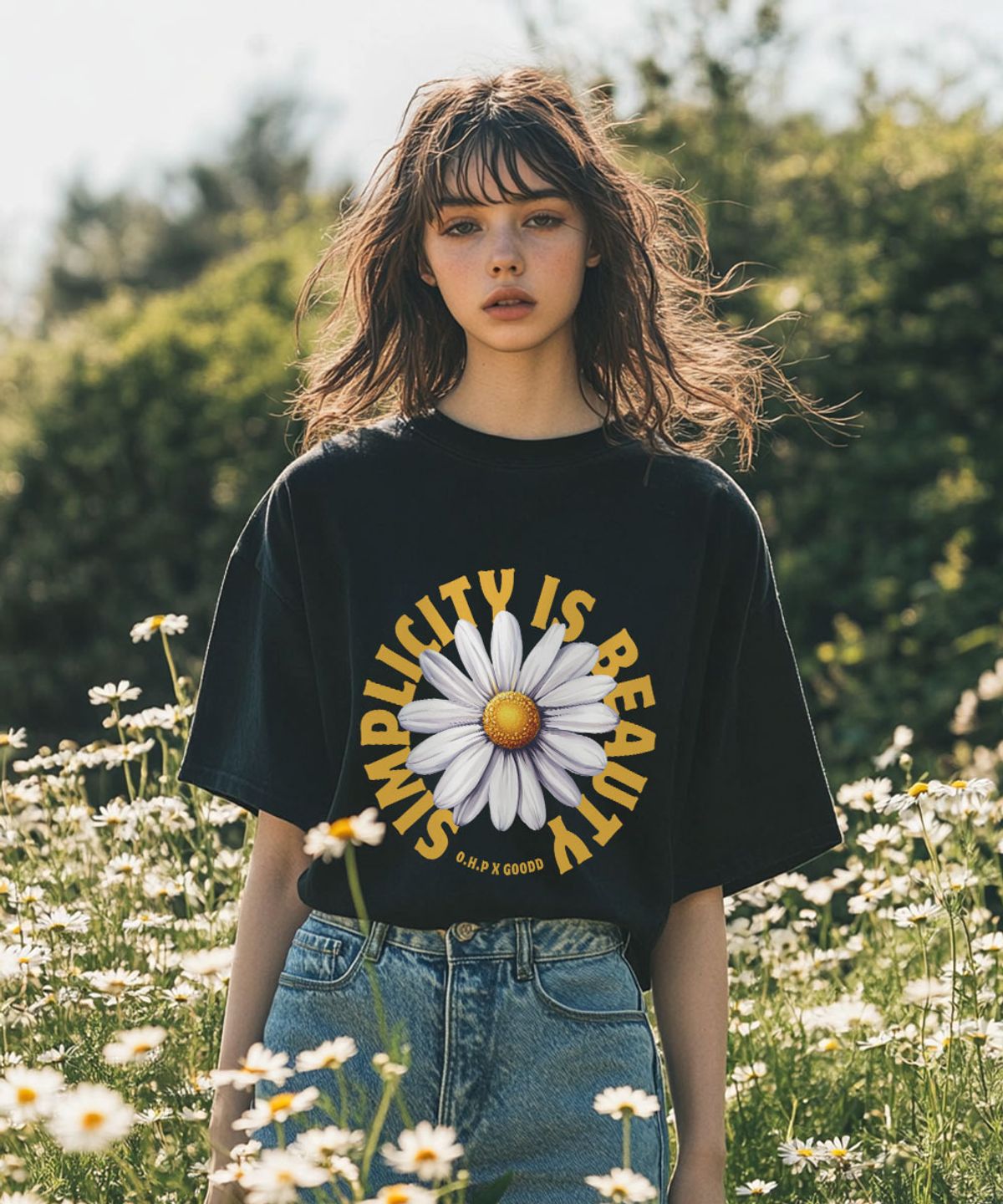 원헌드레드퍼센트 포 우먼(ONEHUNDREDPERCENT FOR WOMAN) OHPxGOODD 심플뷰티 세미오버 반팔티
