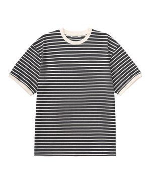 리브드 스트라이프 하프 링거 티셔츠 (CREAM GREY)