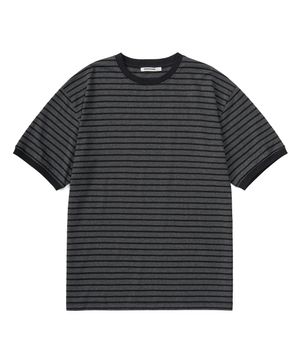 리브드 스트라이프 하프 링거 티셔츠 (CHARCOAL GREY)