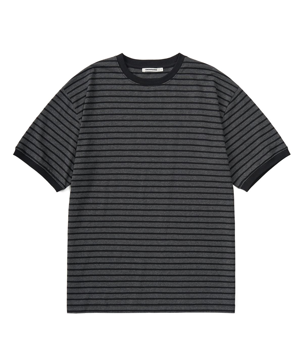 엑스컨테이너(EXCONTAINER) 리브드 스트라이프 하프 링거 티셔츠 (CHARCOAL GREY)