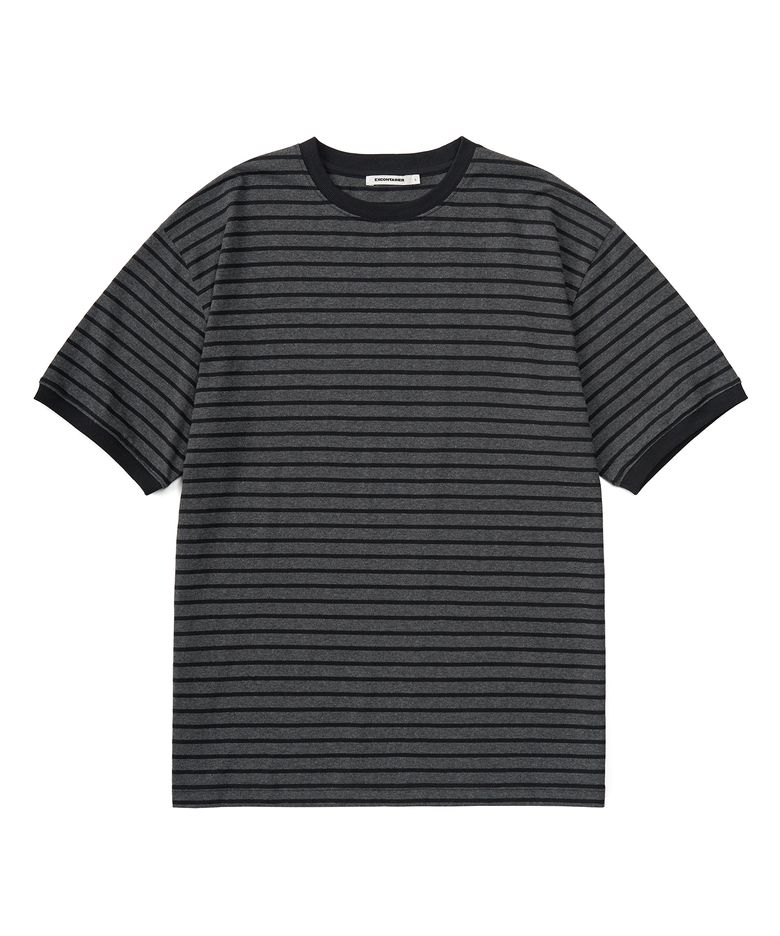 리브드 스트라이프 하프 링거 티셔츠 (CHARCOAL GREY)