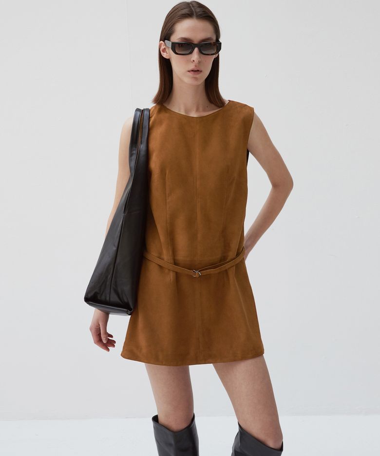 Italian suede Belted Dress_Camel