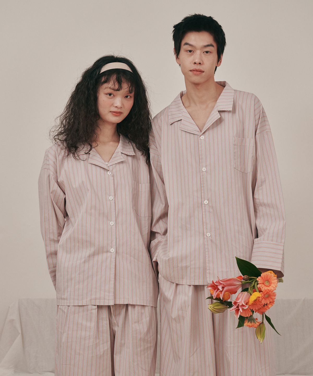 오끼뜨(OGGITT) (uni)도미토리 시즌 스트라이프 파자마 살구
