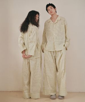 (uni)도미토리 빈 스트라이프 파자마 그린레몬
