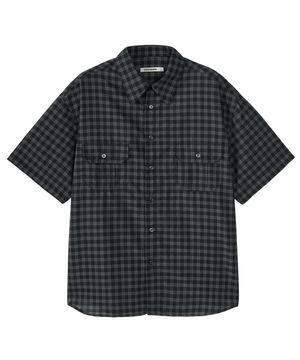 투 포켓 스퀘어 체크 하프 셔츠 (SAGE GREY)