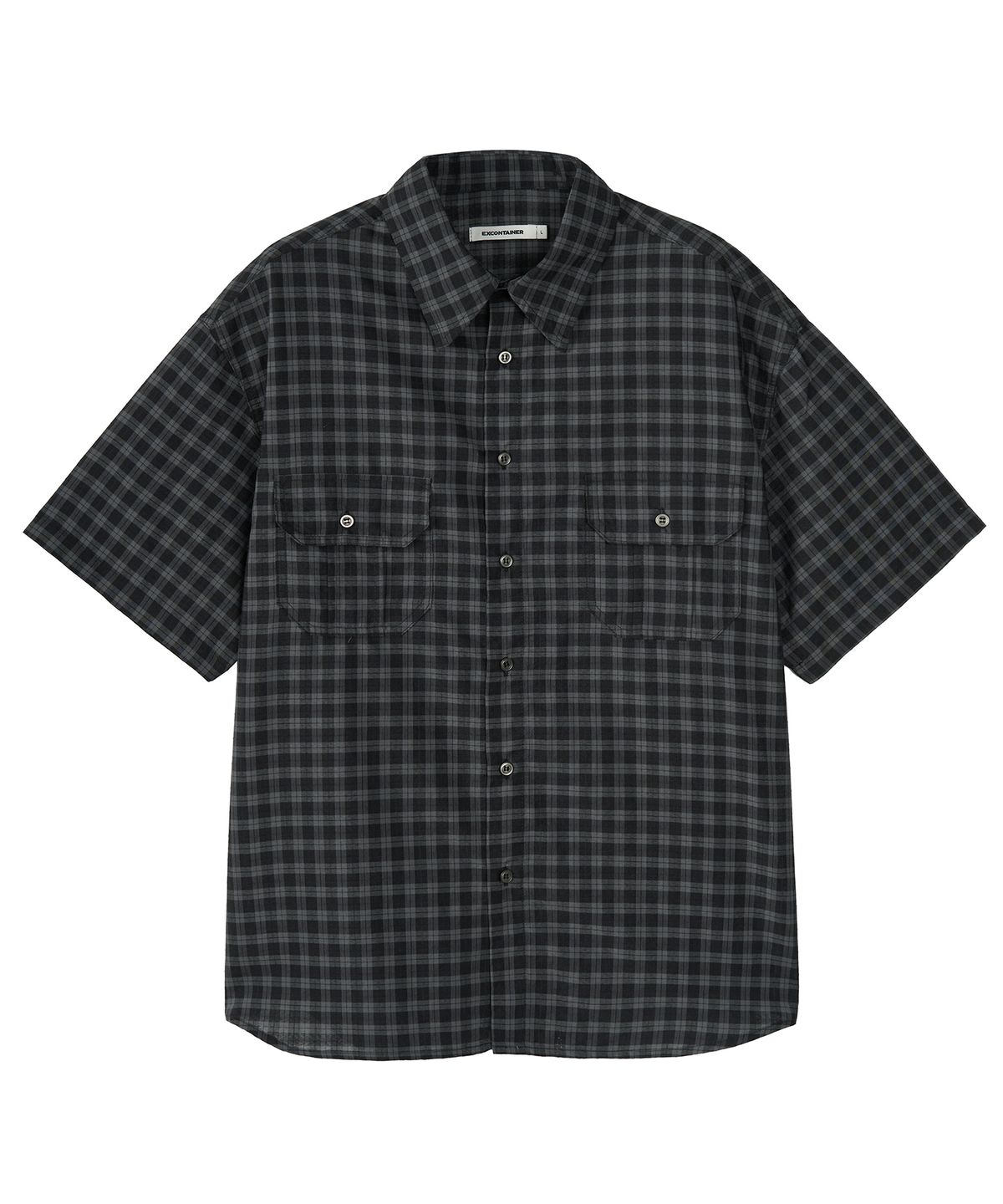 엑스컨테이너(EXCONTAINER) 투 포켓 스퀘어 체크 하프 셔츠 (SAGE GREY)