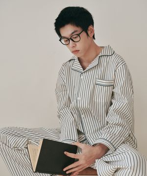 (m)스탠다드 빈 스트라이프 파자마 긴소매세트 블랙화이트