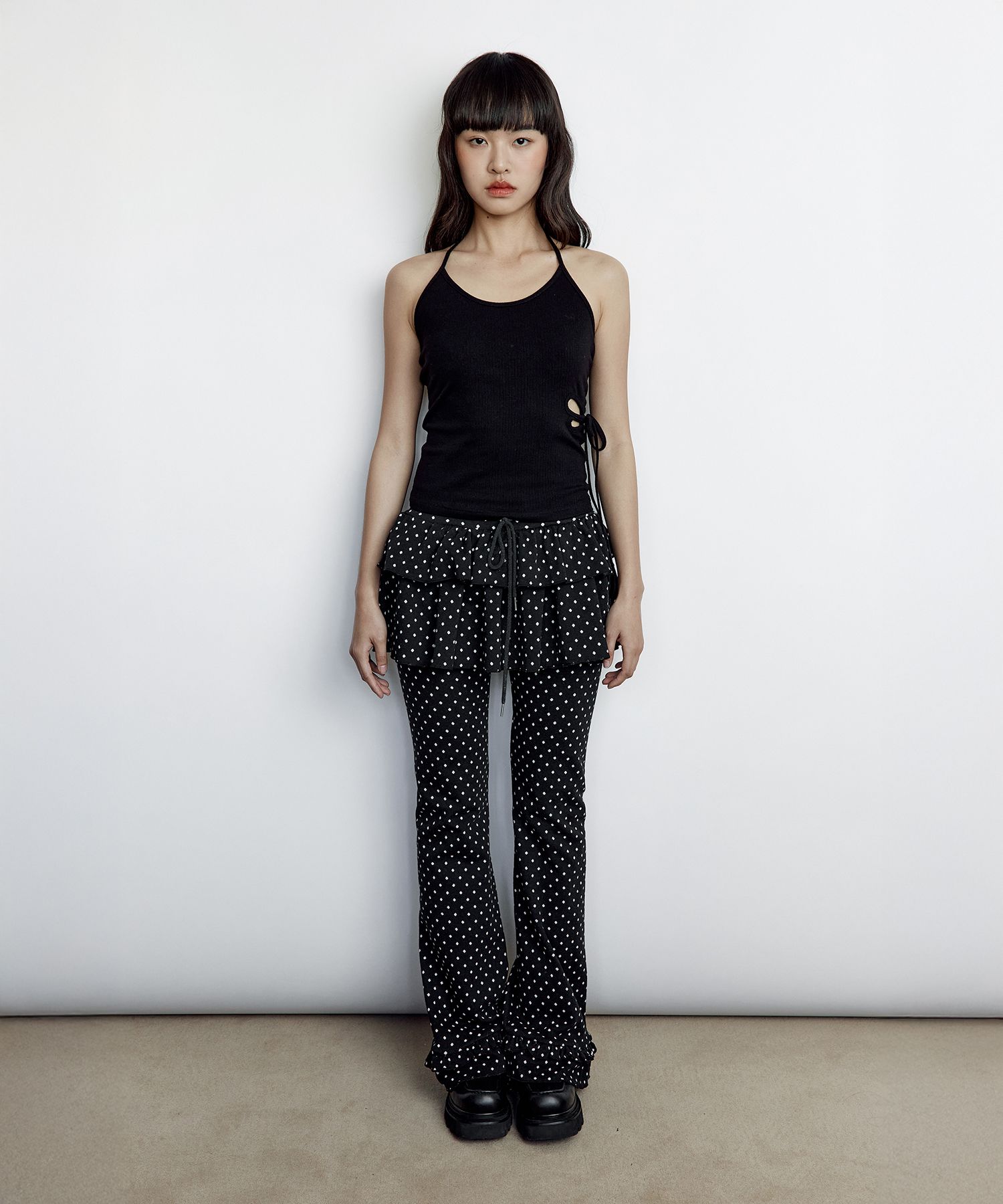 ★ROUGHNECK★ KNIT DOUBLE SKIRT PANTS 3colors【送料0/関税0】 MUSINSA | ROUGHNECK Knit double skirt pants dot