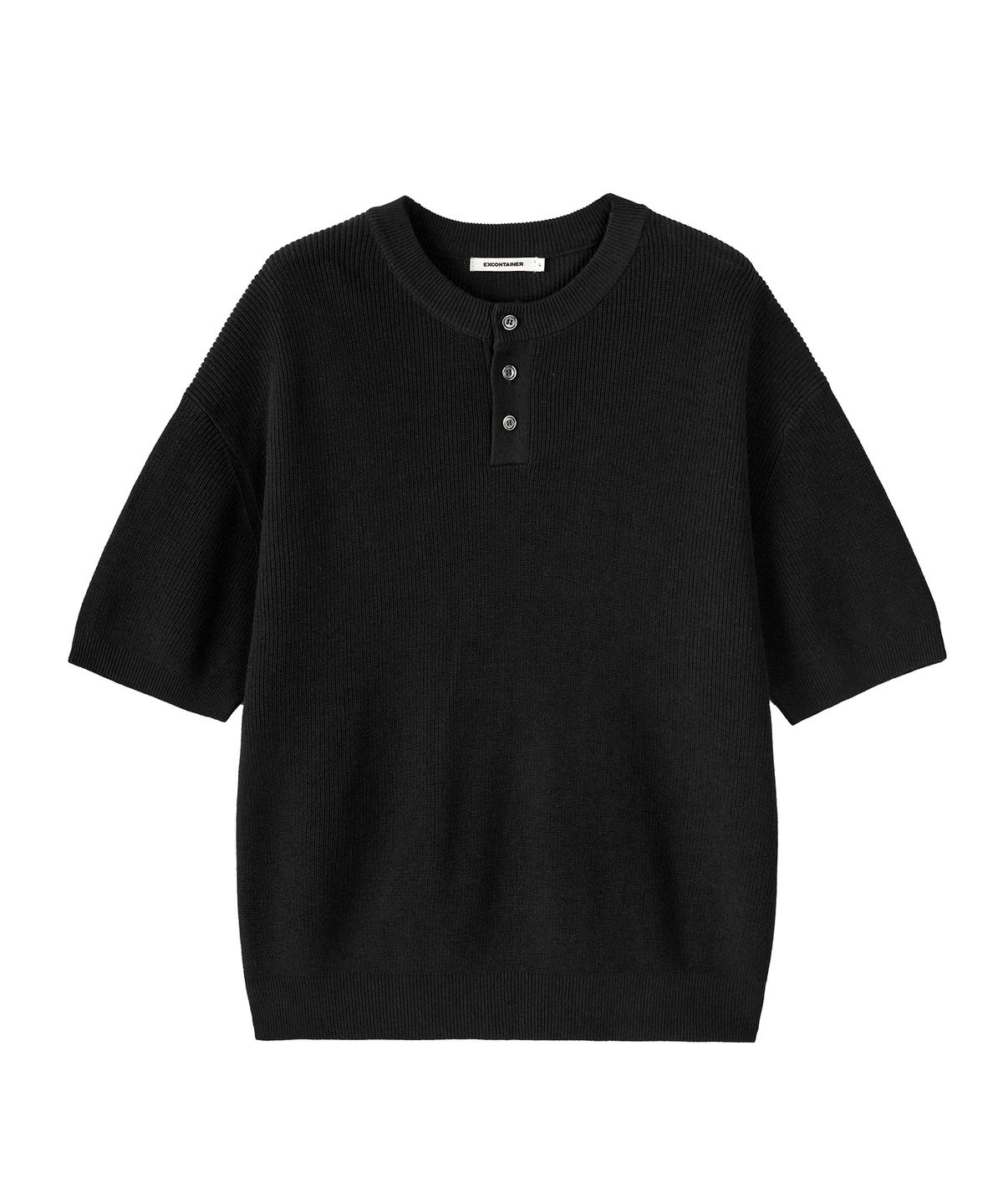 엑스컨테이너(EXCONTAINER) 클래식 헨리넥 하프 니트 (BLACK)