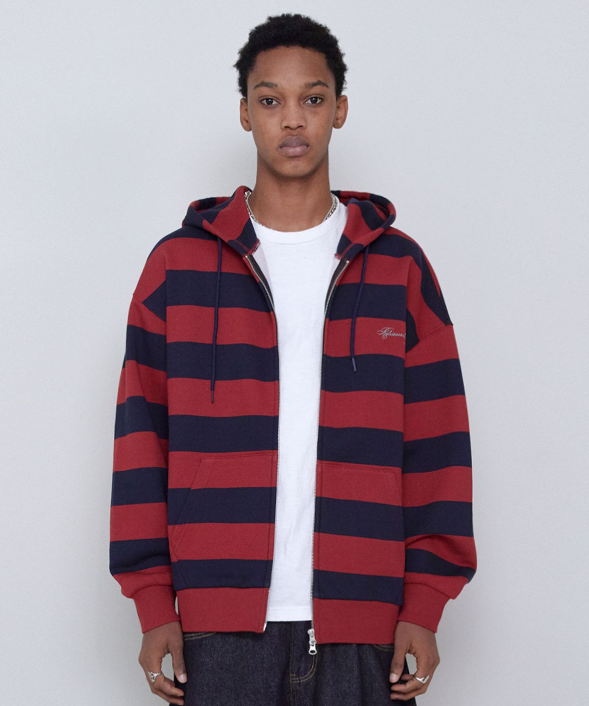 리트리버클럽(RETRIEVER CLUB) BOLD STRIPE HOOD ZIP UP [RED]