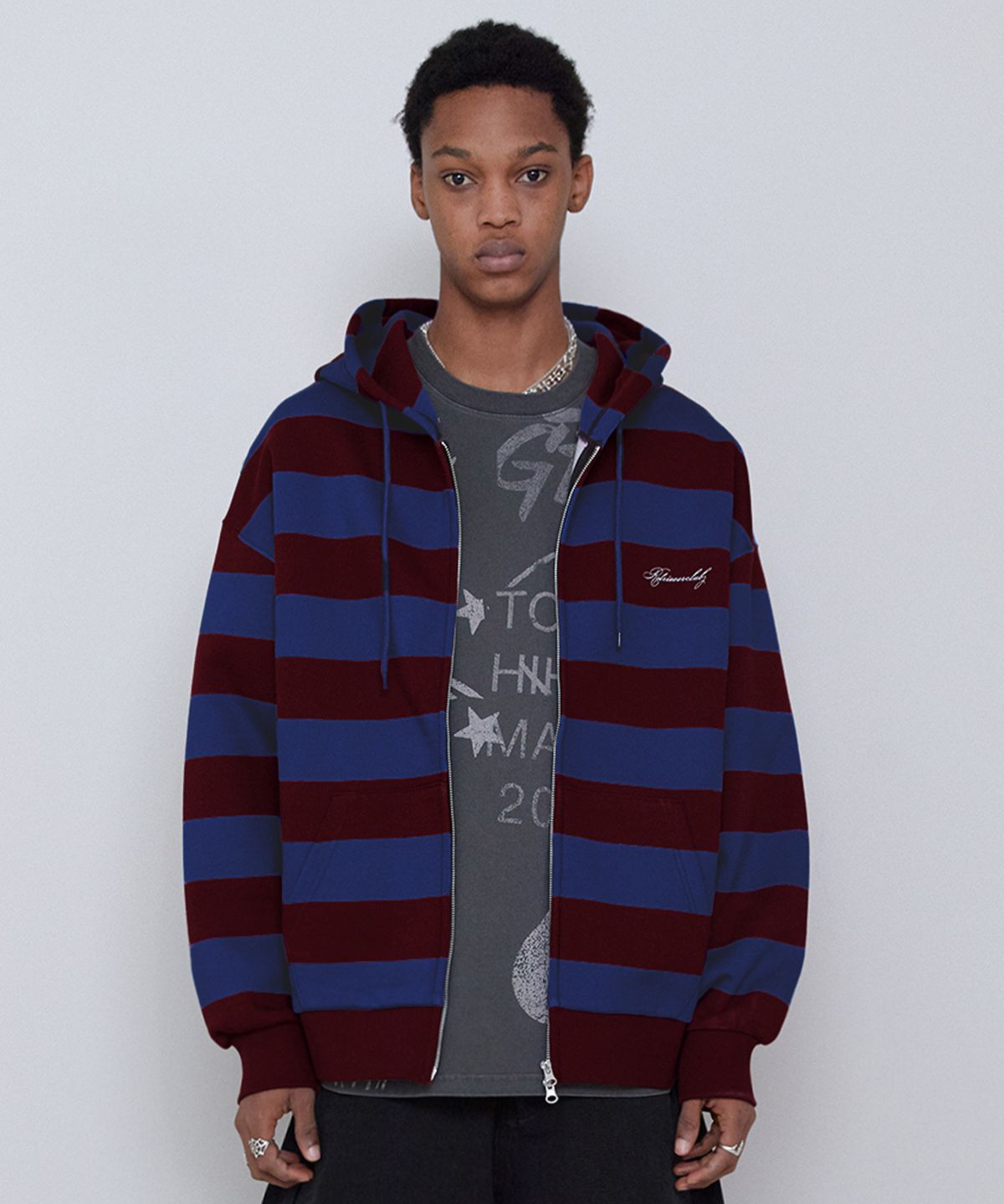 리트리버클럽(RETRIEVER CLUB) BOLD STRIPE HOOD ZIP UP [BLUE]