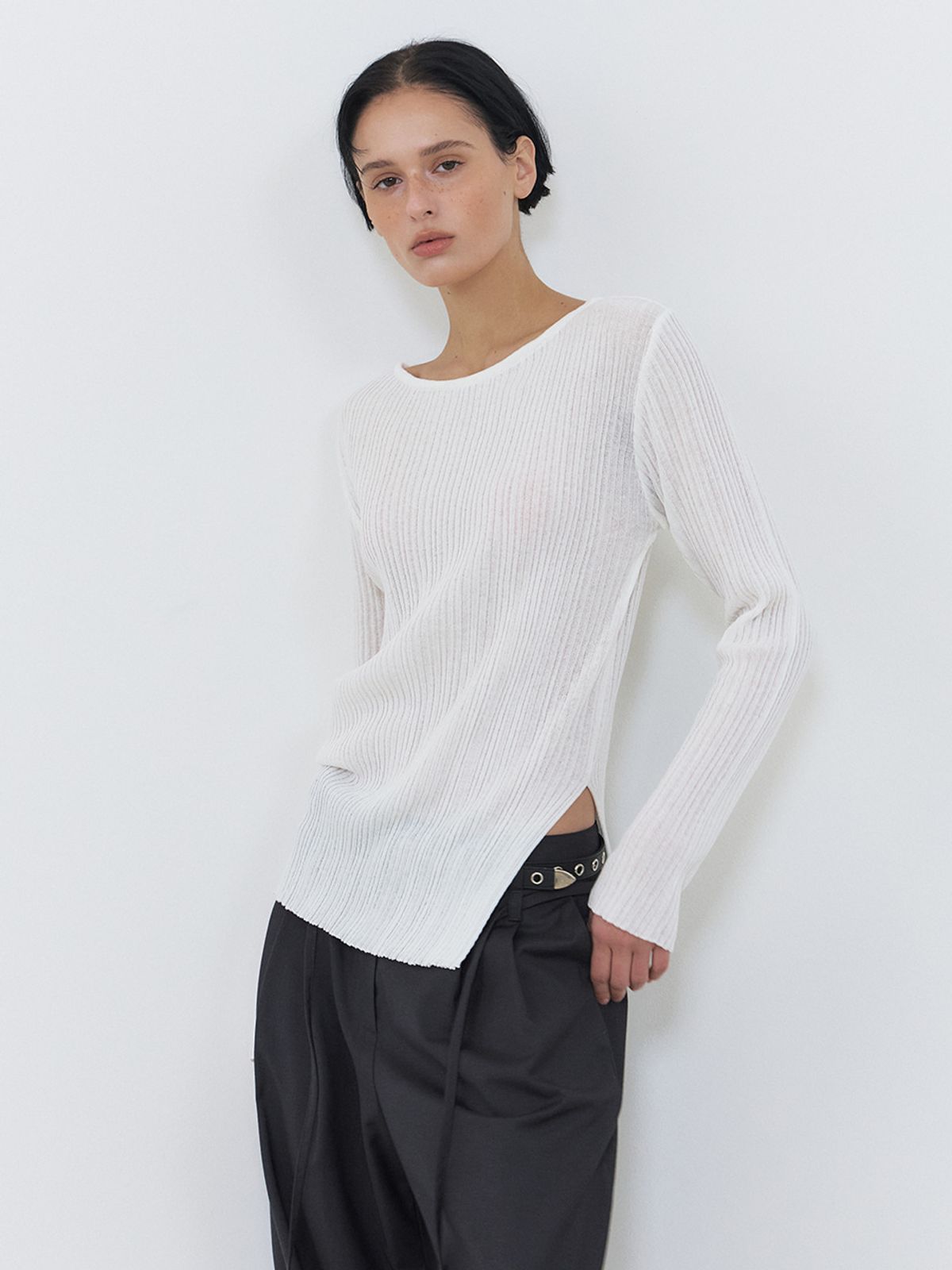 에트몽(ETMON) Boat-Neck Ribbed Knit, White