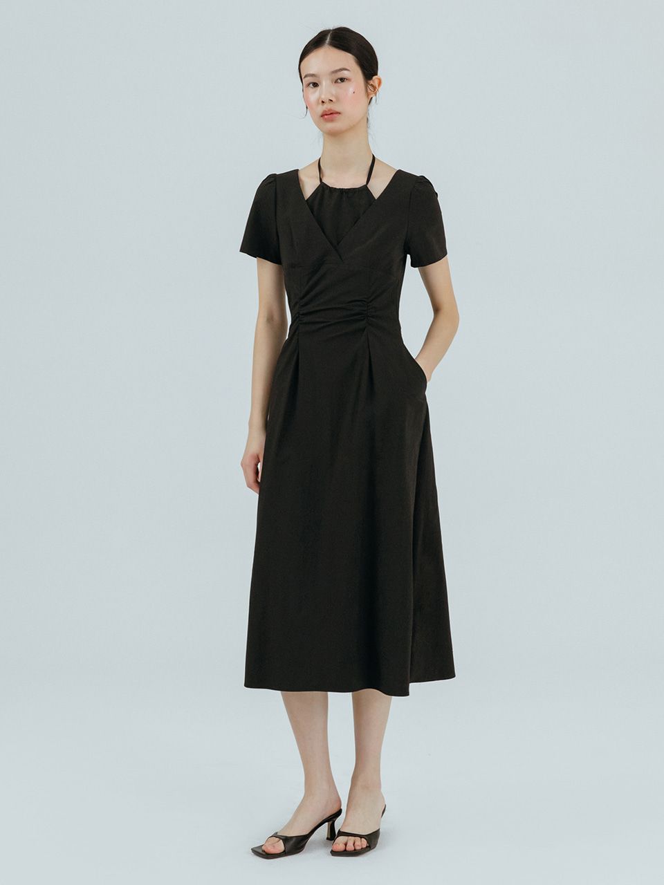 ワンピース ETMON Slip Side Shirring Dress, Black MUSINSA | ETMON One Off Shoulder Shirring Dress, Black
