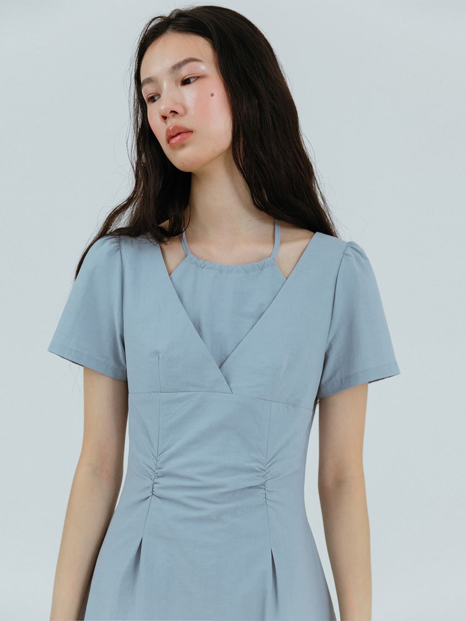 ETMON ■ Halter-Neck Shirring Dress MUSINSA | ETMON Halter-Neck Shirring Dress, Sky Blue