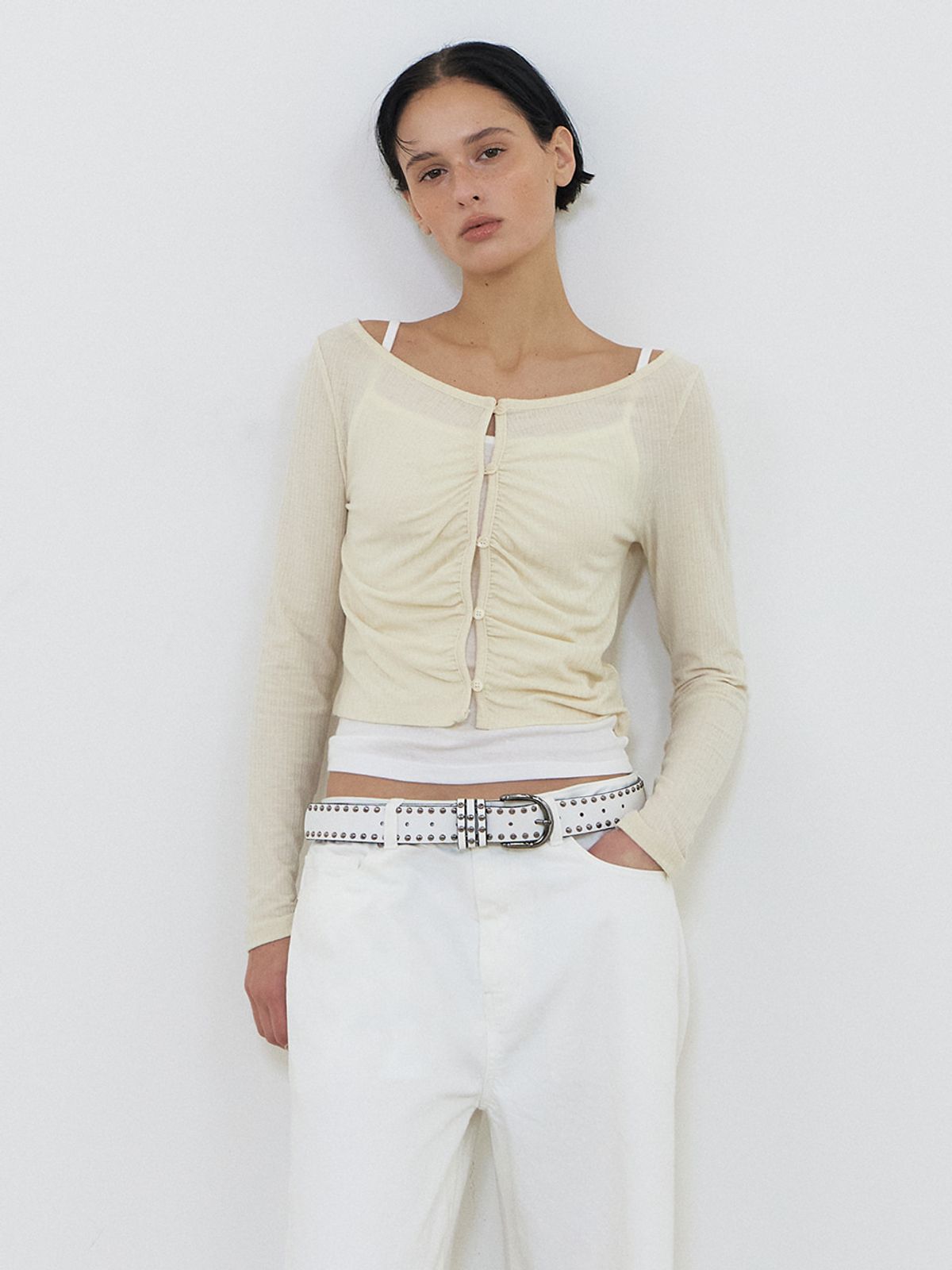 에트몽(ETMON) Shirring Cardigan Set, Light Yellow