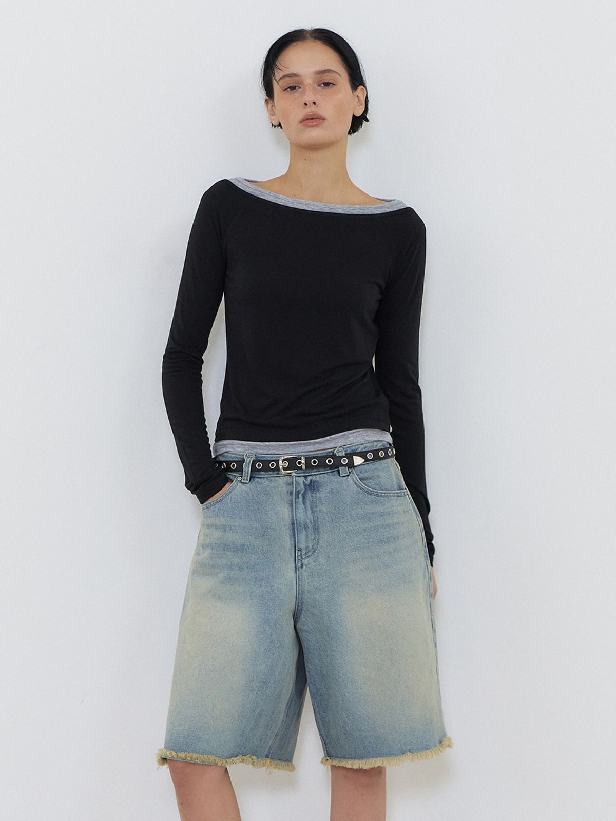 에트몽(ETMON) Layered Boatneck T-Shirt, Black