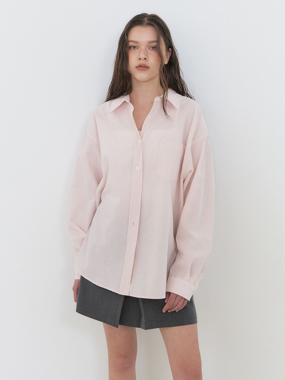 에트몽(ETMON) Stripe Pocket Shirt, Pink