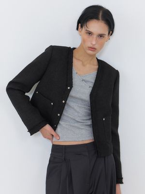 Rivet Pocket Tweed Jacket, Black