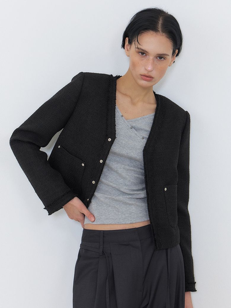 Rivet Pocket Tweed Jacket, Black