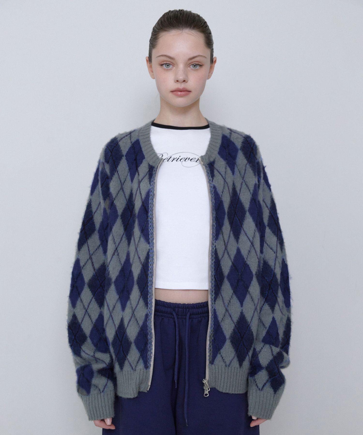 [RETRIEVER CLUB]25SS●ARGYLE KNIT ZIP UP MUSINSA | RETRIEVER CLUB ARGYLE KNIT ZIP UP [GRAY]