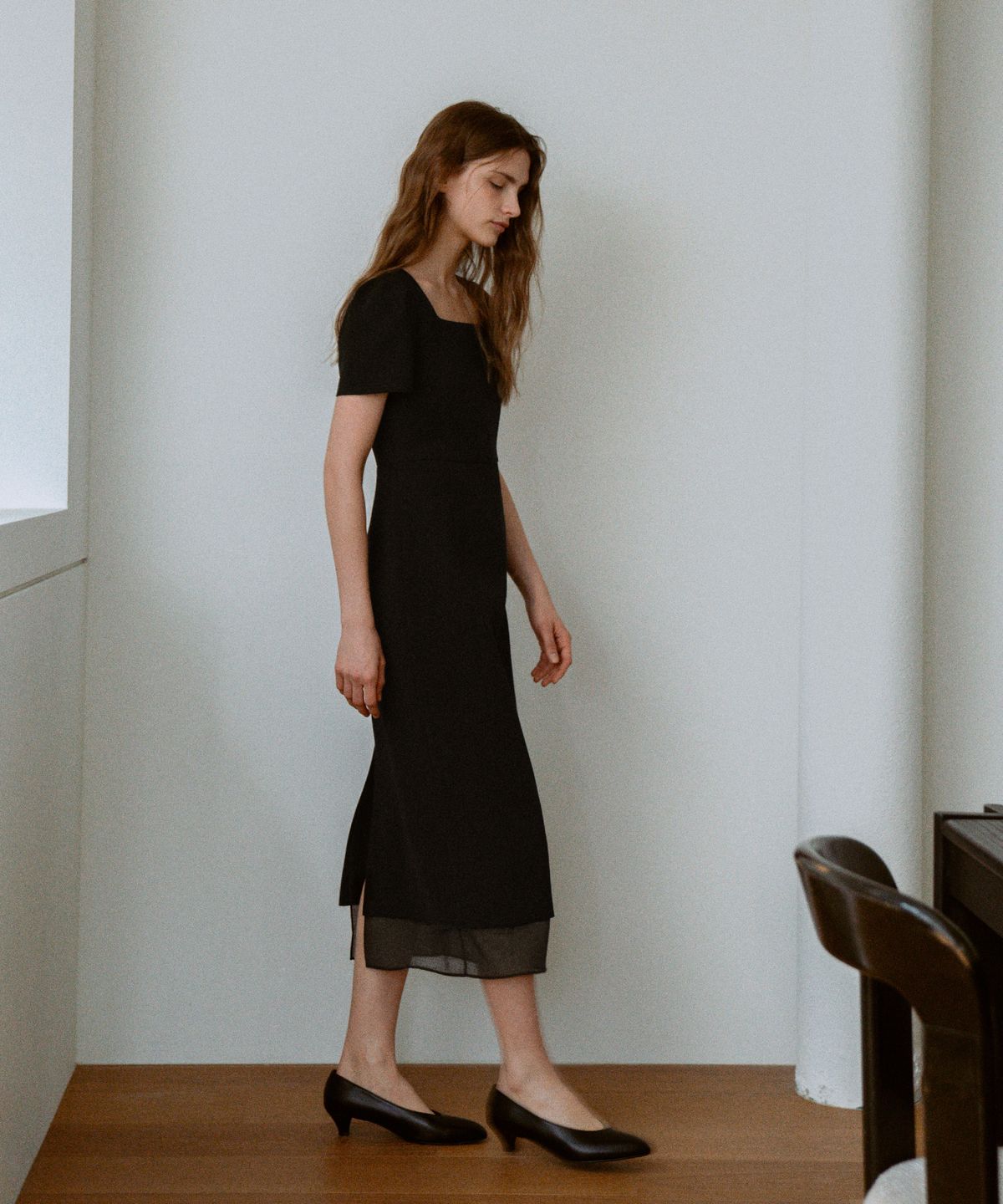 라메레이(LAMEREI) Square See-through Dress[LMBFCO25DR5806]-Black