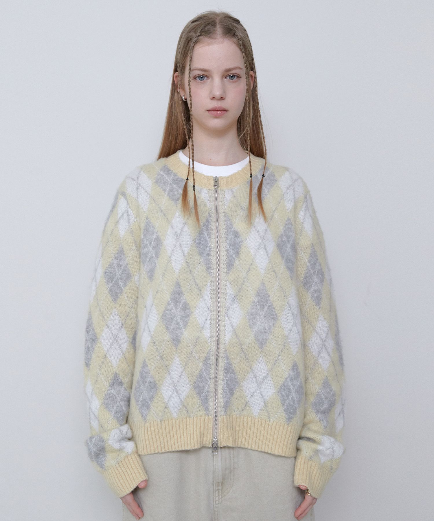 [RETRIEVER CLUB]25SS●ARGYLE KNIT ZIP UP MUSINSA | RETRIEVER CLUB ARGYLE KNIT ZIP UP [GRAY]
