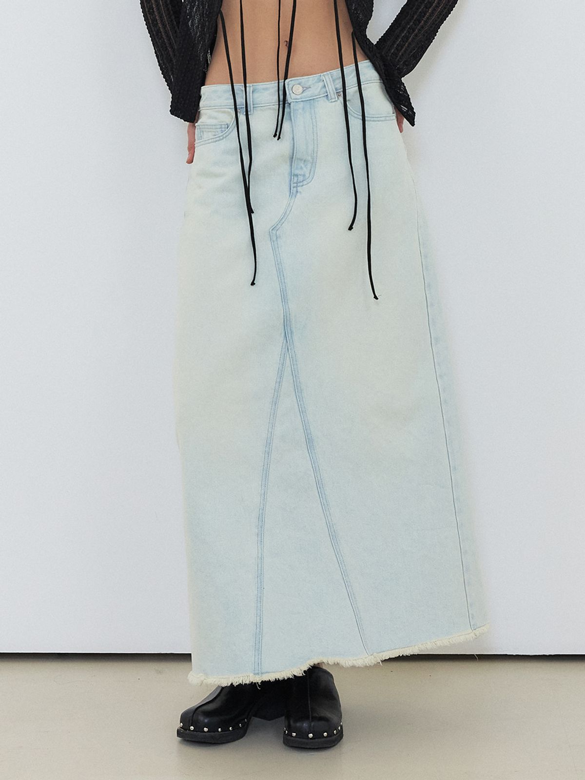 에트몽(ETMON) Washed Long Denim Skirt Ice Blue