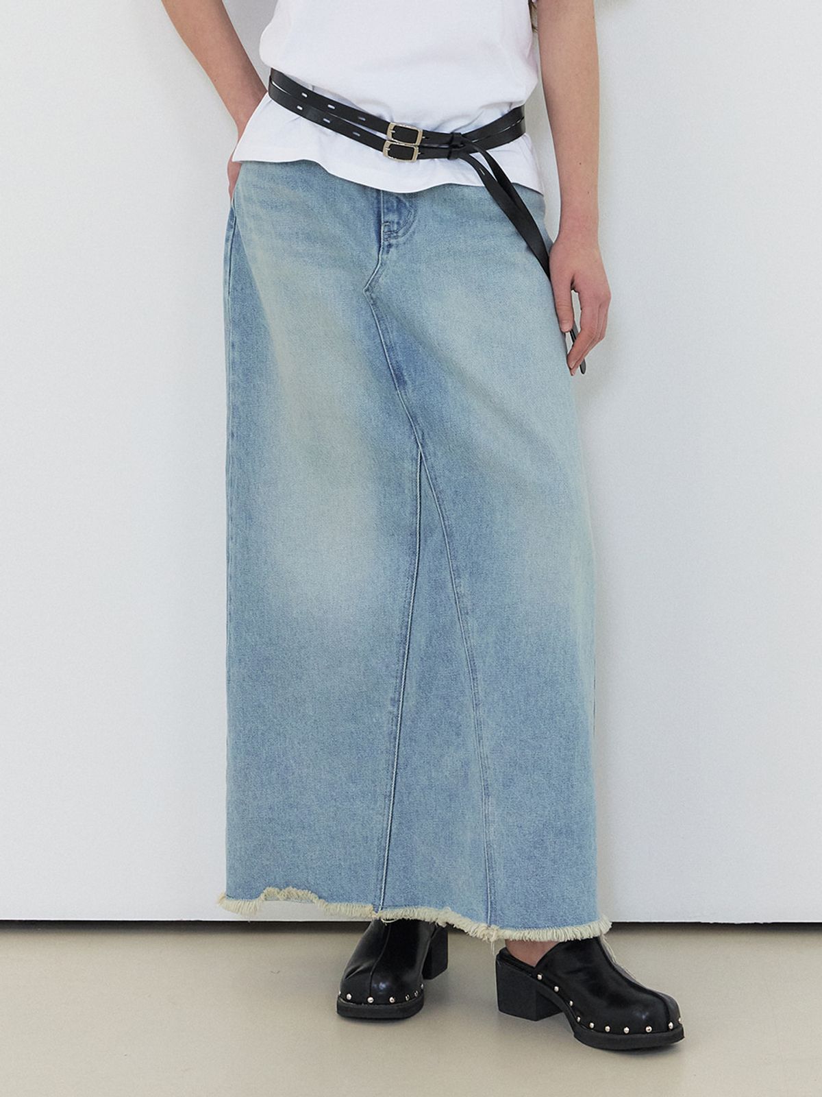 에트몽(ETMON) Washed Long Denim Skirt Blue