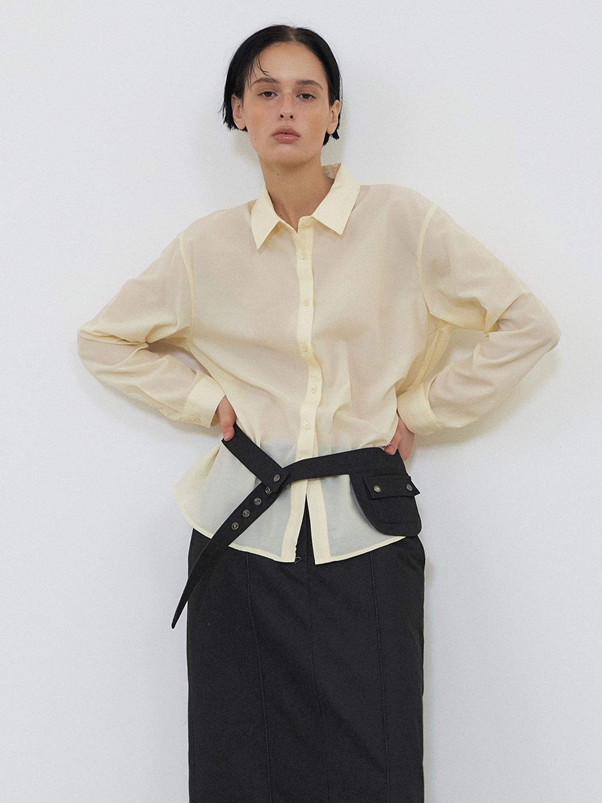 에트몽(ETMON) Flow Sheer Shirt, Light Yellow