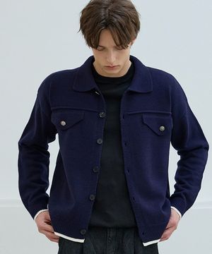 카라 포켓 니트 자켓 가디건 [네이비]