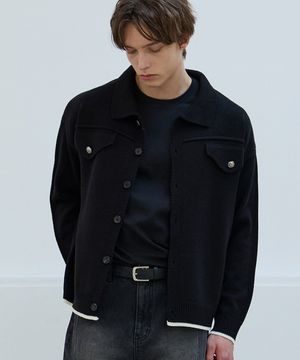 카라 포켓 니트 자켓 가디건 [블랙]
