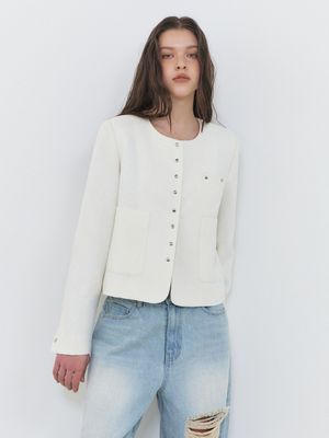 Round Snap Jacket, White