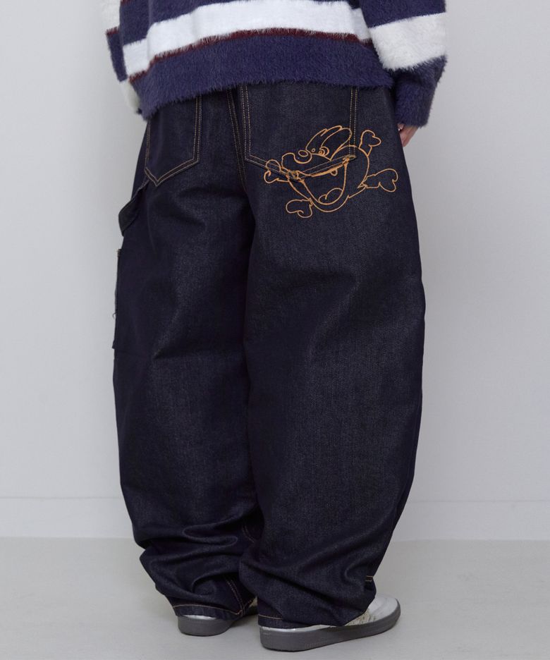 BONE DOG DOUBLE KNEE PANTS [INDIGO BLACK]