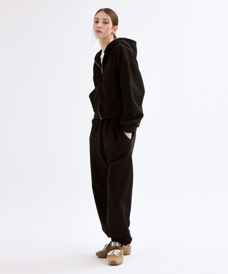 Pure embroidery hooded zip-up set_black