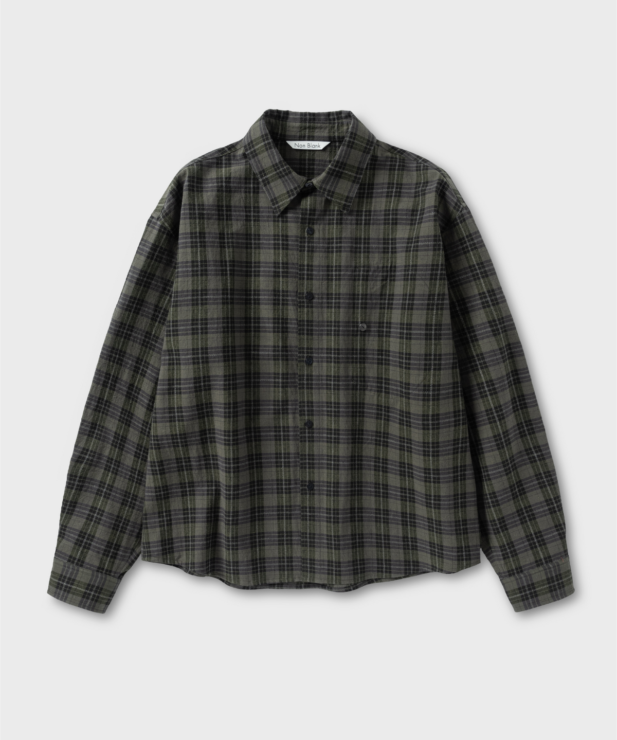 넌블랭크(NONBLANK) [여름]크링클 린넨 체크 셔츠_KHAKI