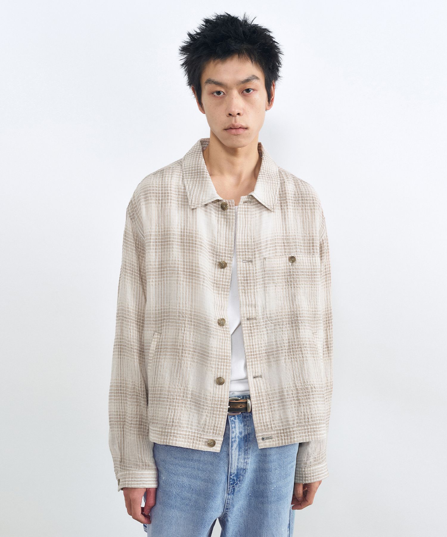 MUSINSA公式 | INSILENCE Linen Check Jacket BEIGE CHECK