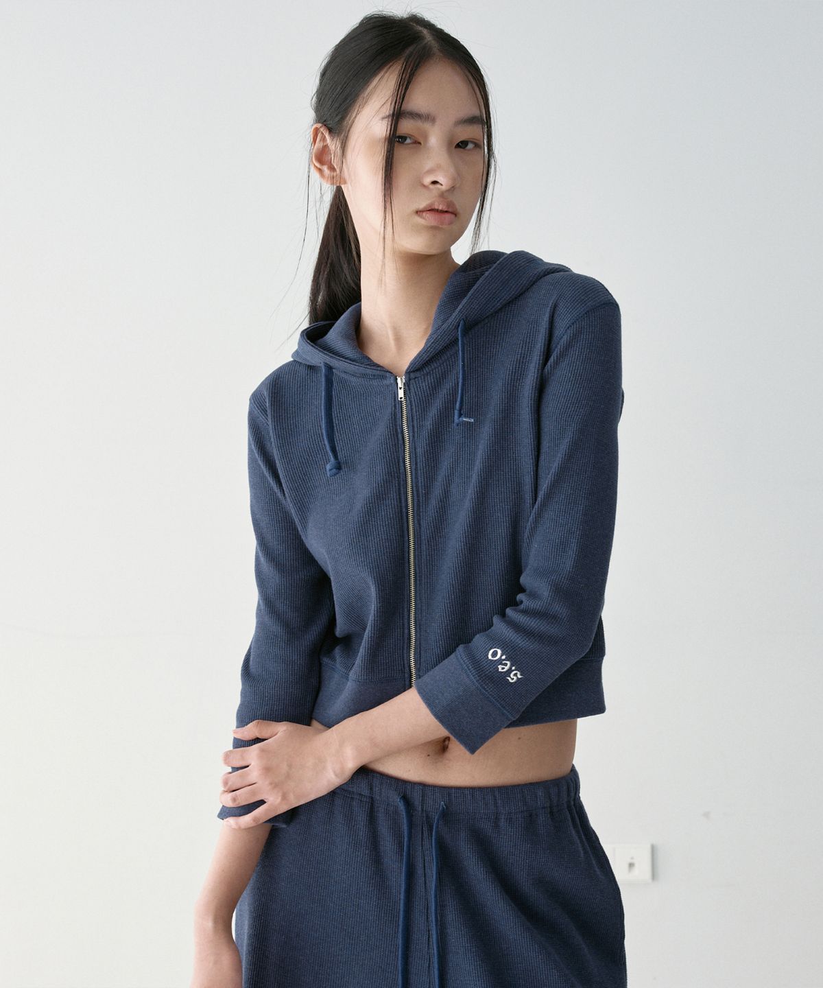 에스이오(s/e/o) SOFT WAFFLE HOODIE ZIP-UP NAVY
