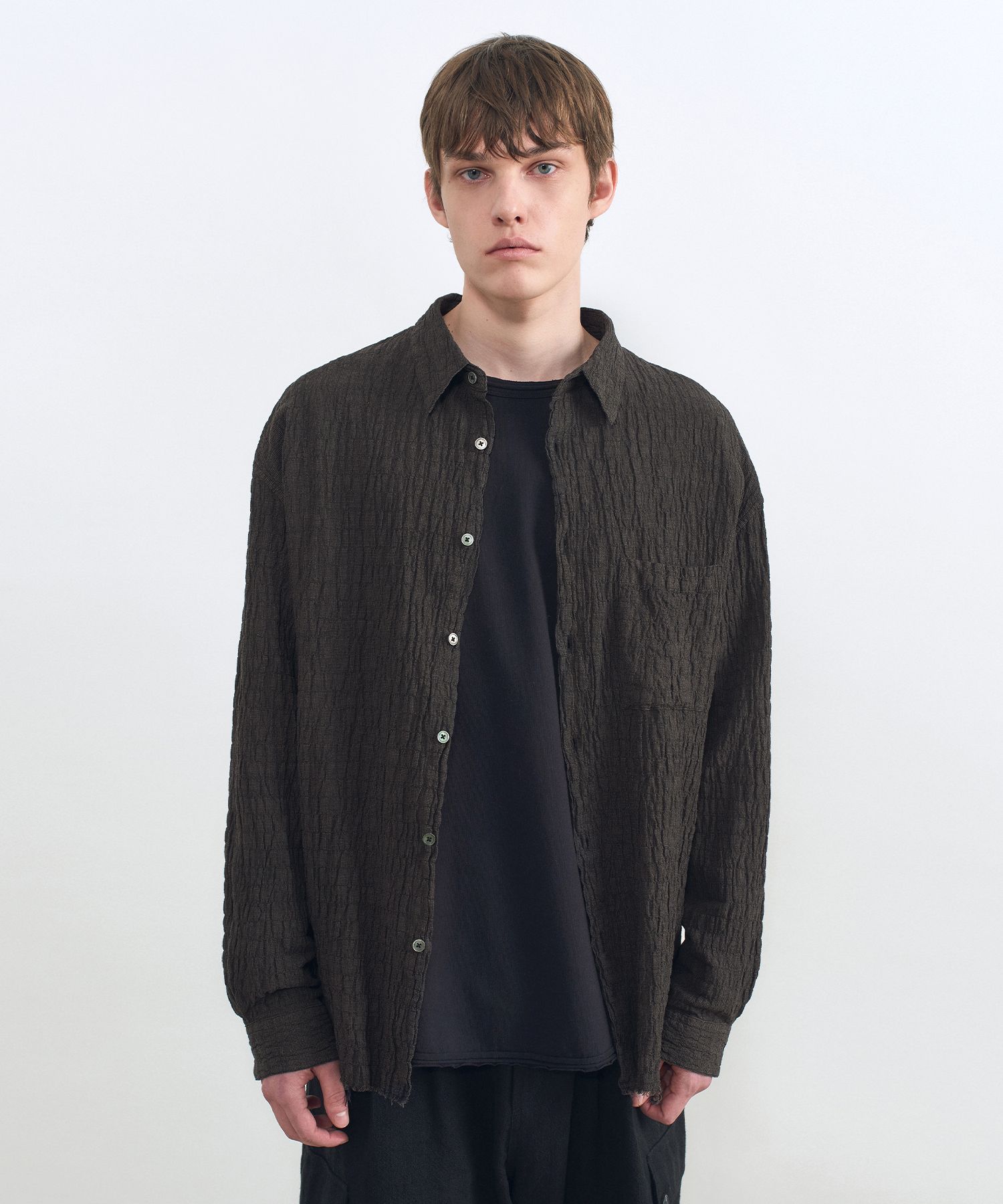 MUSINSA公式 | INSILENCE ガーメントダイ ワッシャーチェックシャツ BROWN