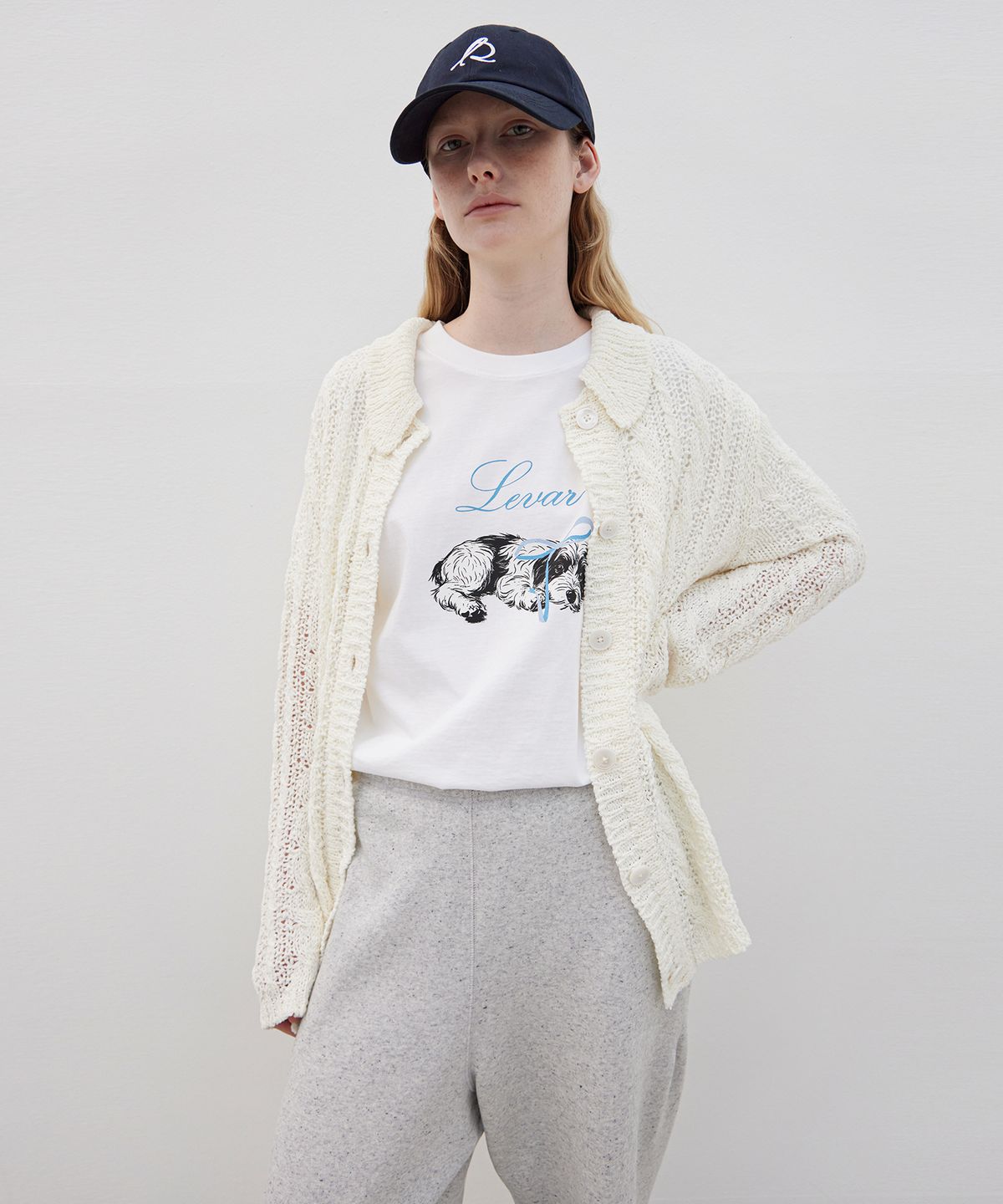 르바(LEVAR) Loose Cable Knit Cardigan - Off White