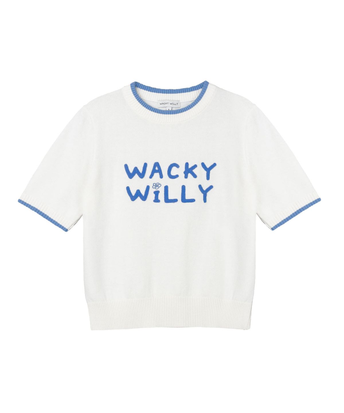 와키윌리(WACKY WILLY) 우먼스 타이포 로고 배색 반팔 니트 크림