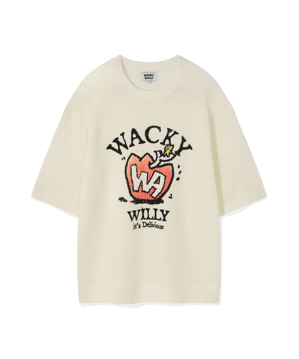와키윌리(WACKY WILLY) 원포인트 숏 슬리브 풀오버 니트 아이보리