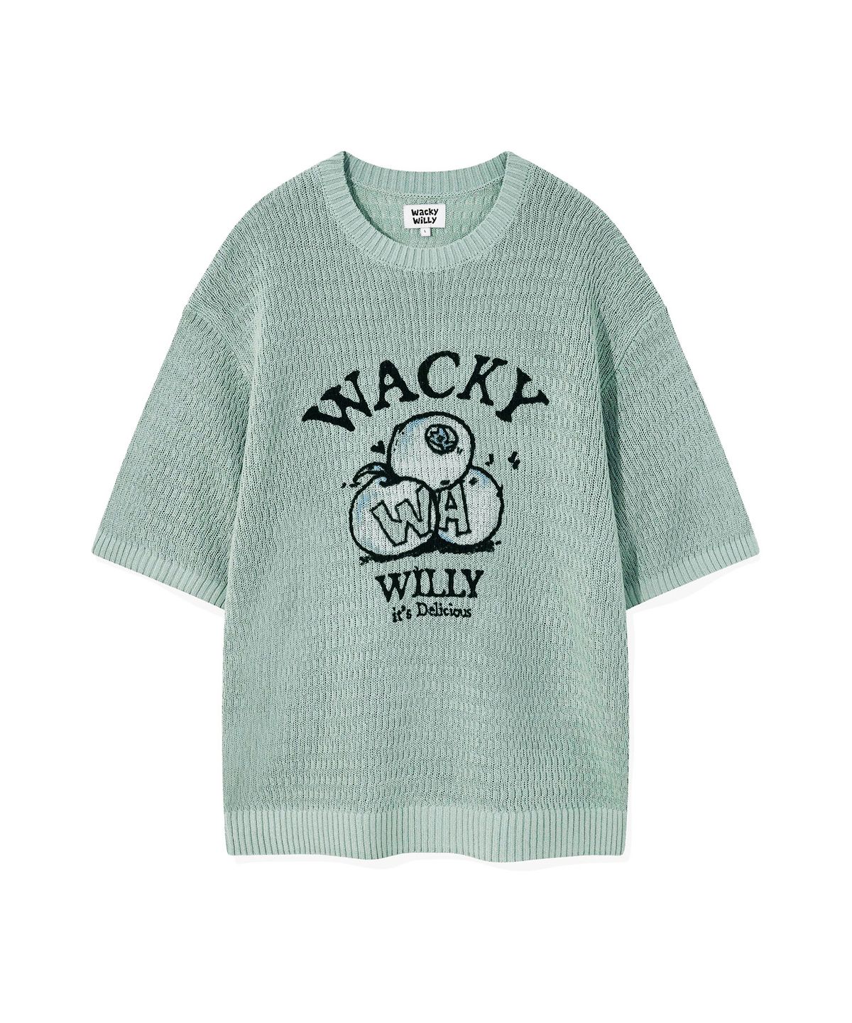 와키윌리(WACKY WILLY) 원포인트 숏 슬리브 풀오버 니트 그린
