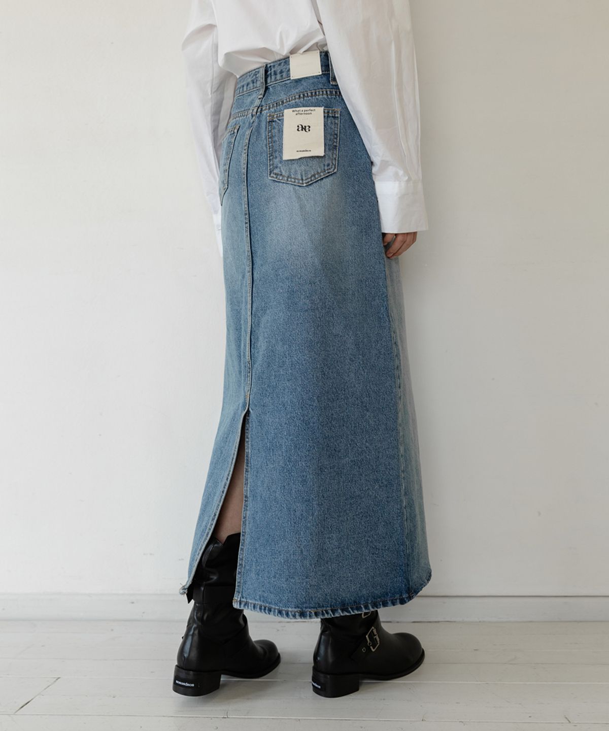 논앤논(NON AND NON) STRAIGHT WASHING DENIM LONG SKIRT_NSSK5217 (BLUE)