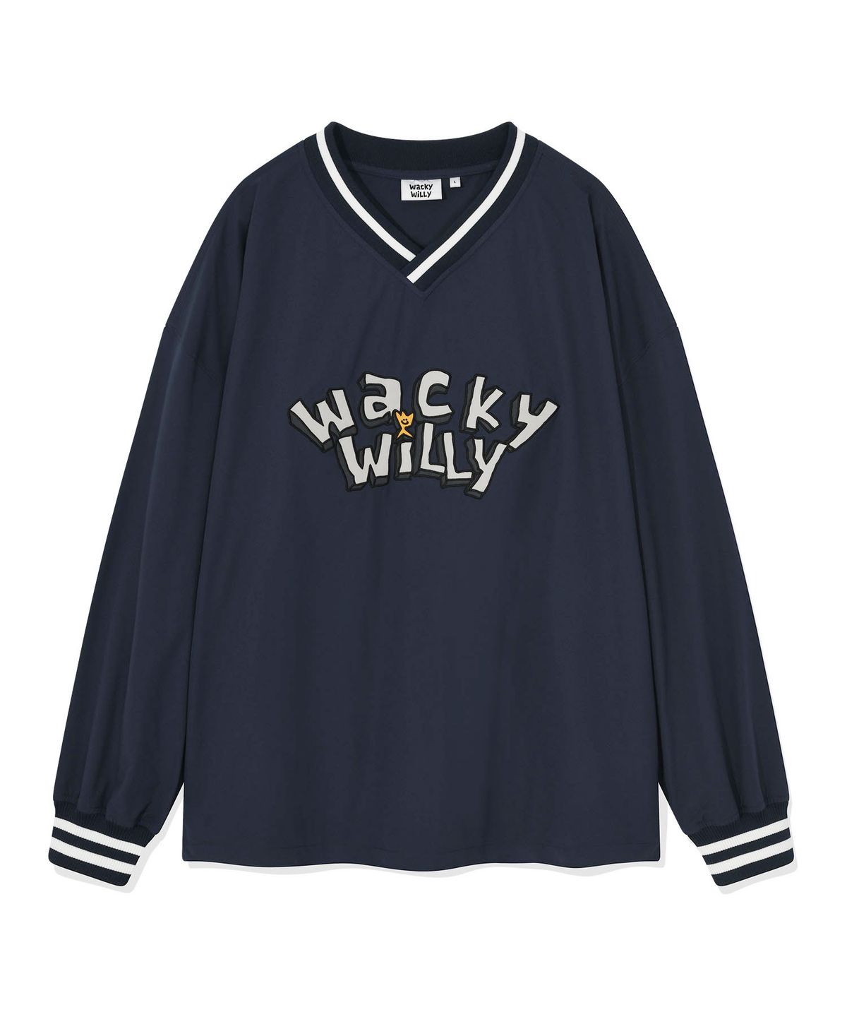 와키윌리(WACKY WILLY) 타이포 화섬 롱슬리브 티셔츠 네이비
