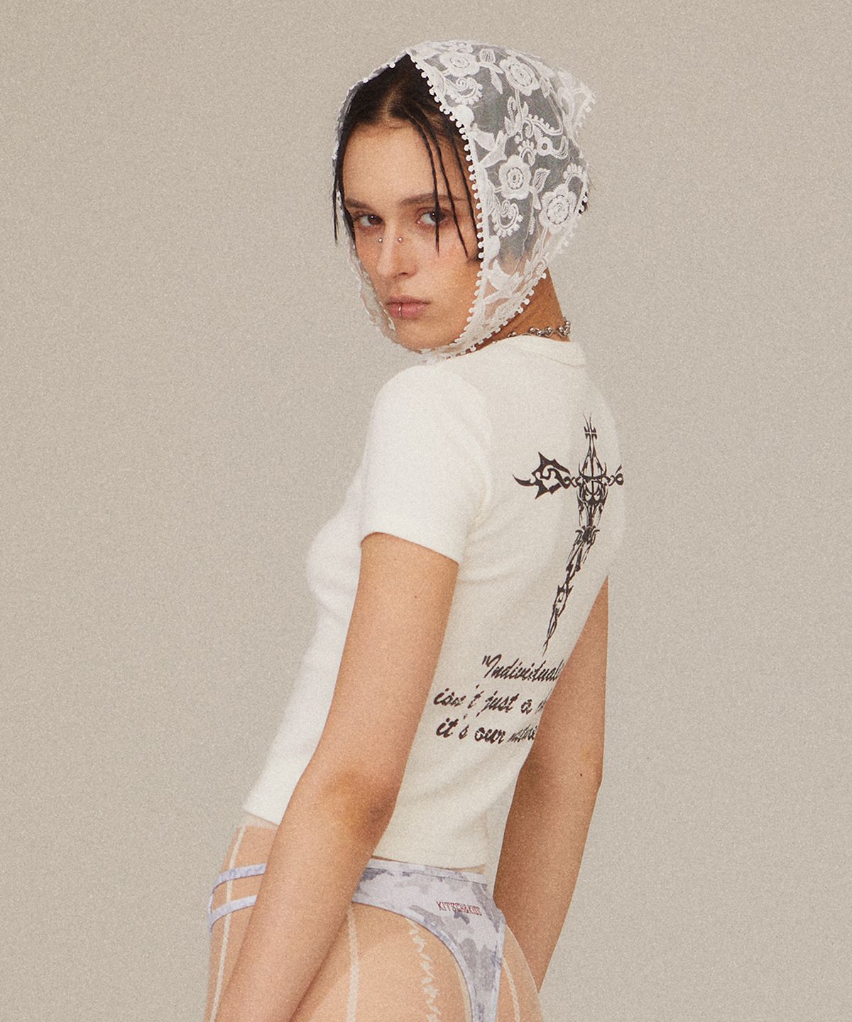 키치앤키스(KITSCH&KISS) Cross Ribbed Short Sleeve Tee (25STP-SSTS02) IVORY