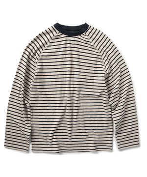 스트라이프 래글런 긴팔티 - 오트밀