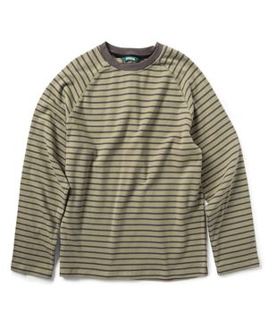 스트라이프 래글런 긴팔티 - 카키
