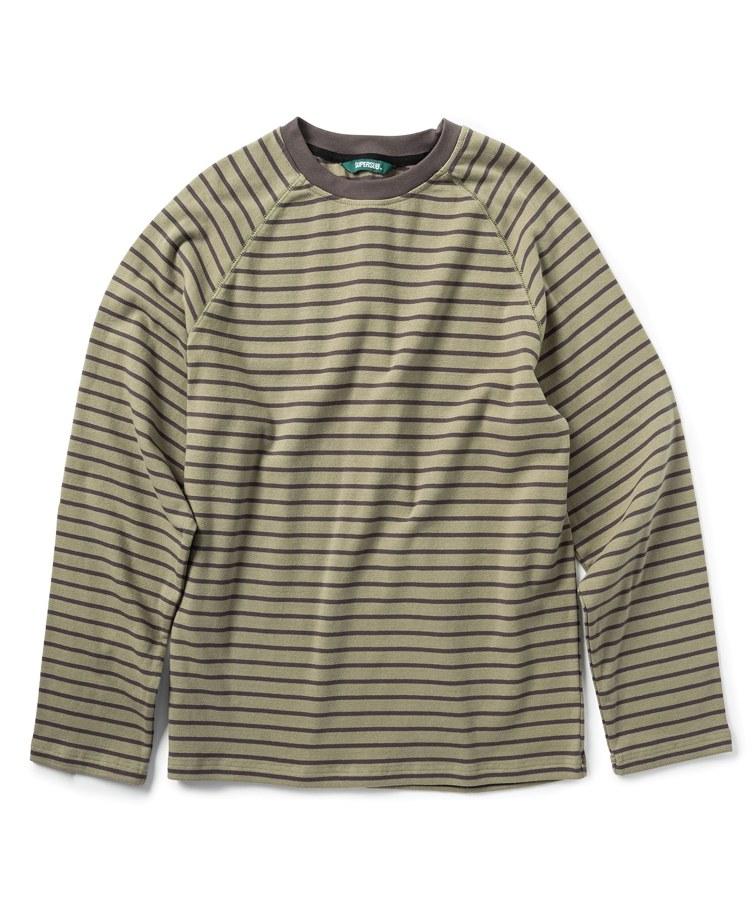 MUSINSA | SUPERSUB Striped Raglan Long Sleeve T-shirt - Khaki