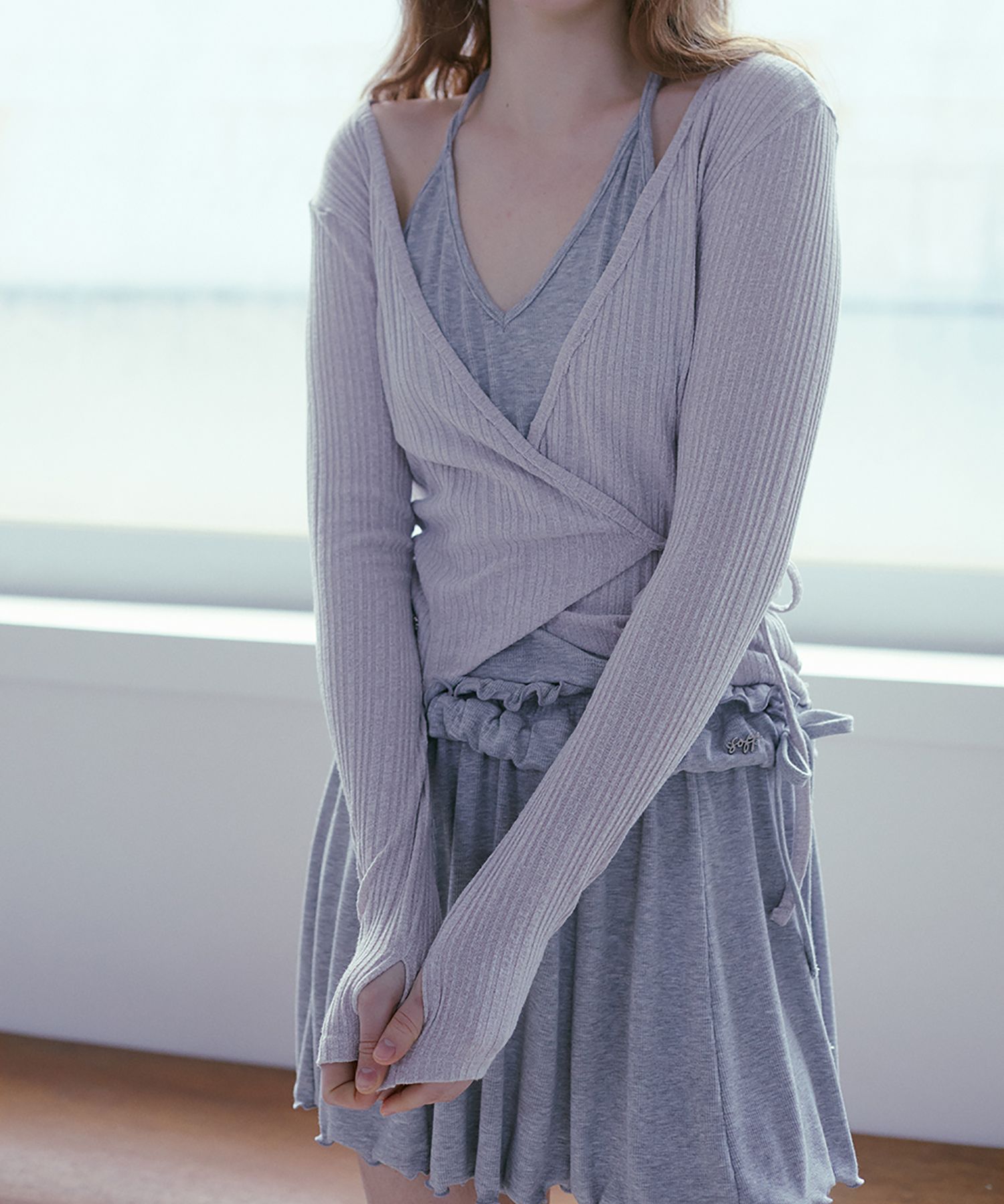 MUSINSA | SOFTSEOUL Inner Sleeveless Wrap Cardigan_Light Gray