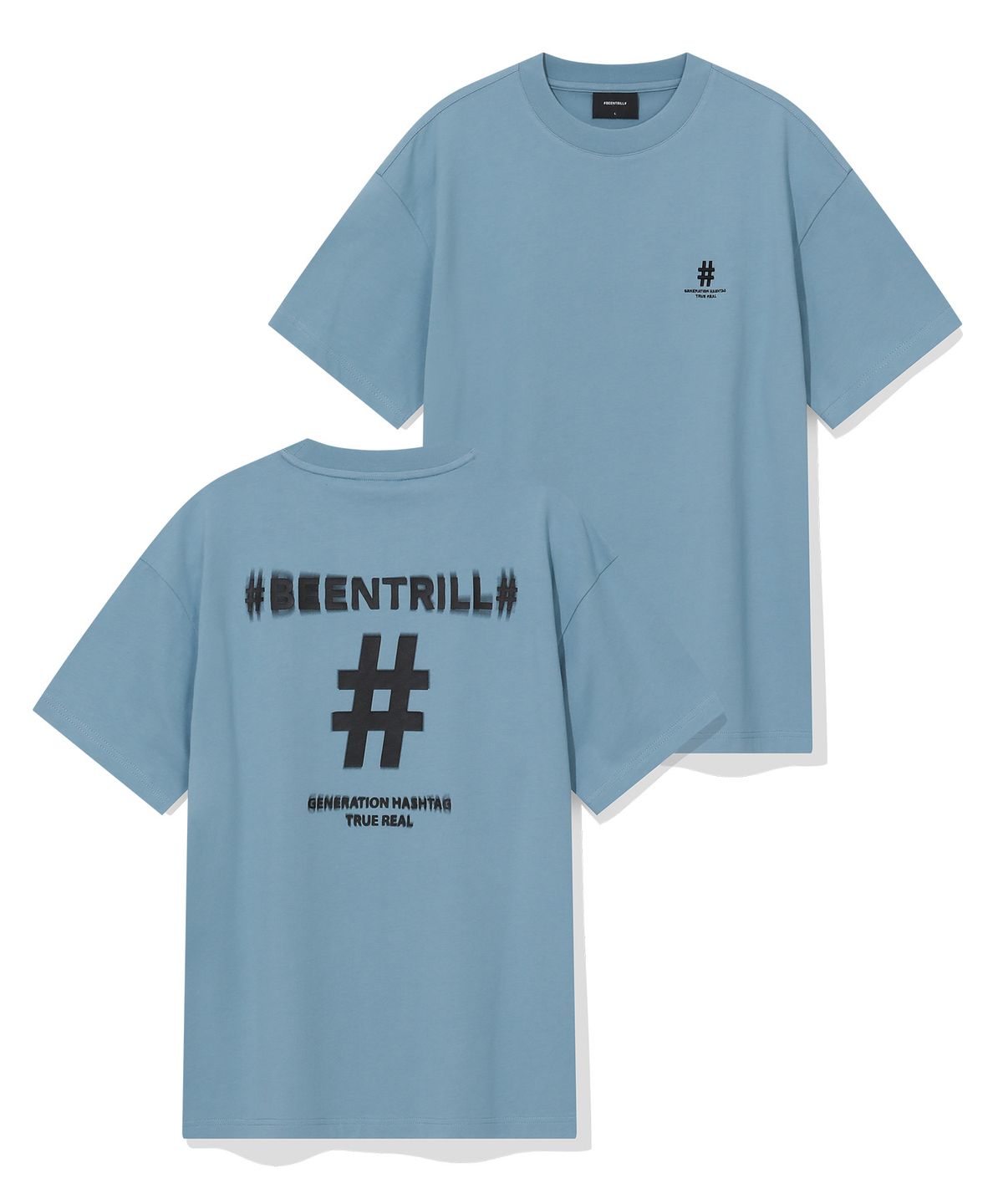 빈트릴(BEENTRILL) 쉐이크 해시태그 컴포트핏 티셔츠(라이트 블루)